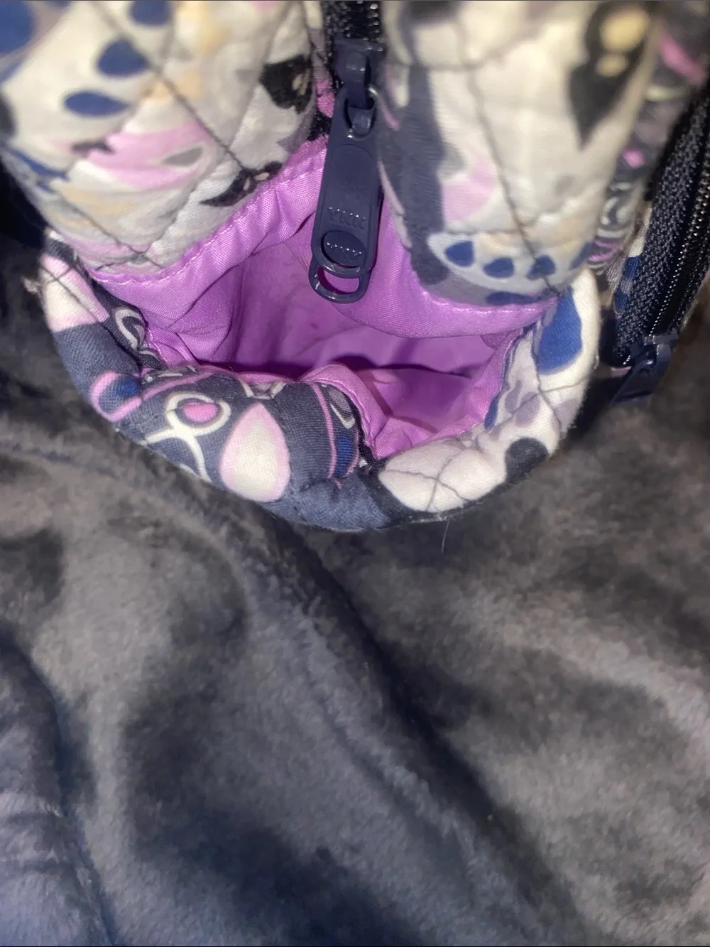 Vera Bradley Quilted Mini Backpack in Navy, Purple & Pink Pattern